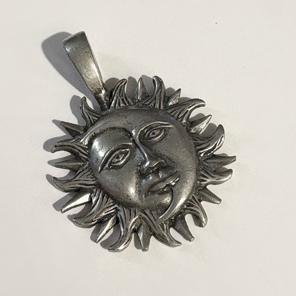 Sun Moon Face Pewter Pendant
